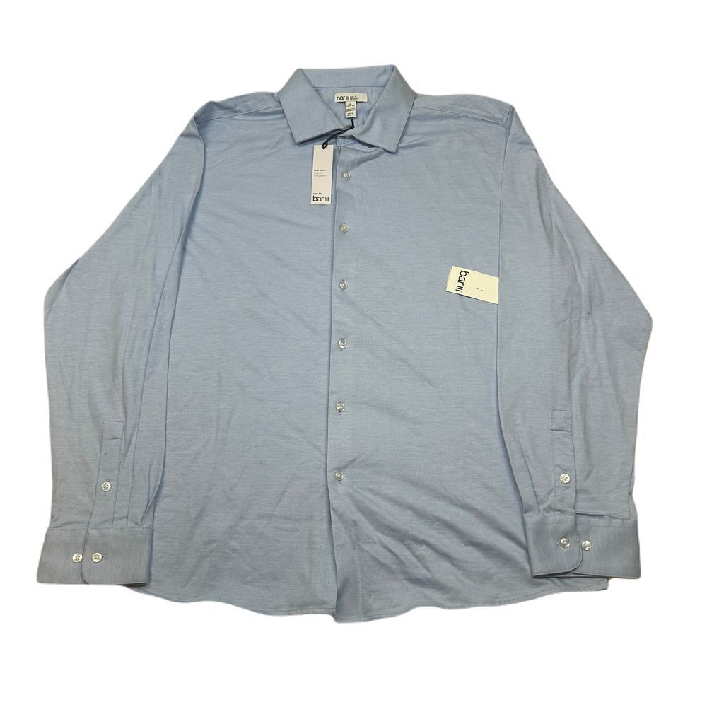Bar III Slim Fit Knit Dress Shirt XL 17-17.5 Light Blue Stretch Button Down
